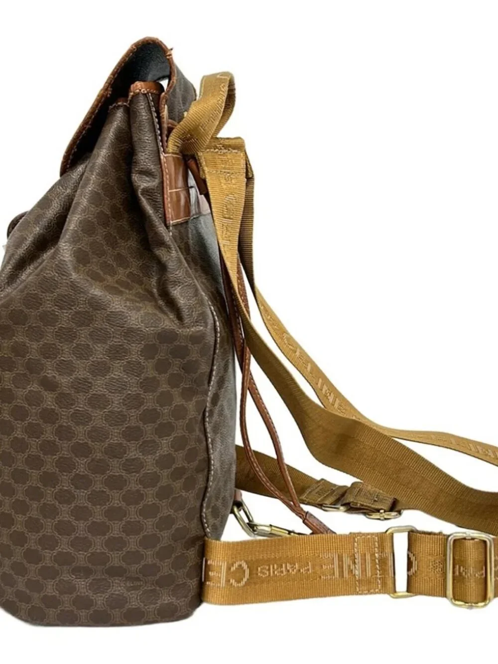 CELINE Macadam Dark Brown Beige Brown PVC Leather Backpack
